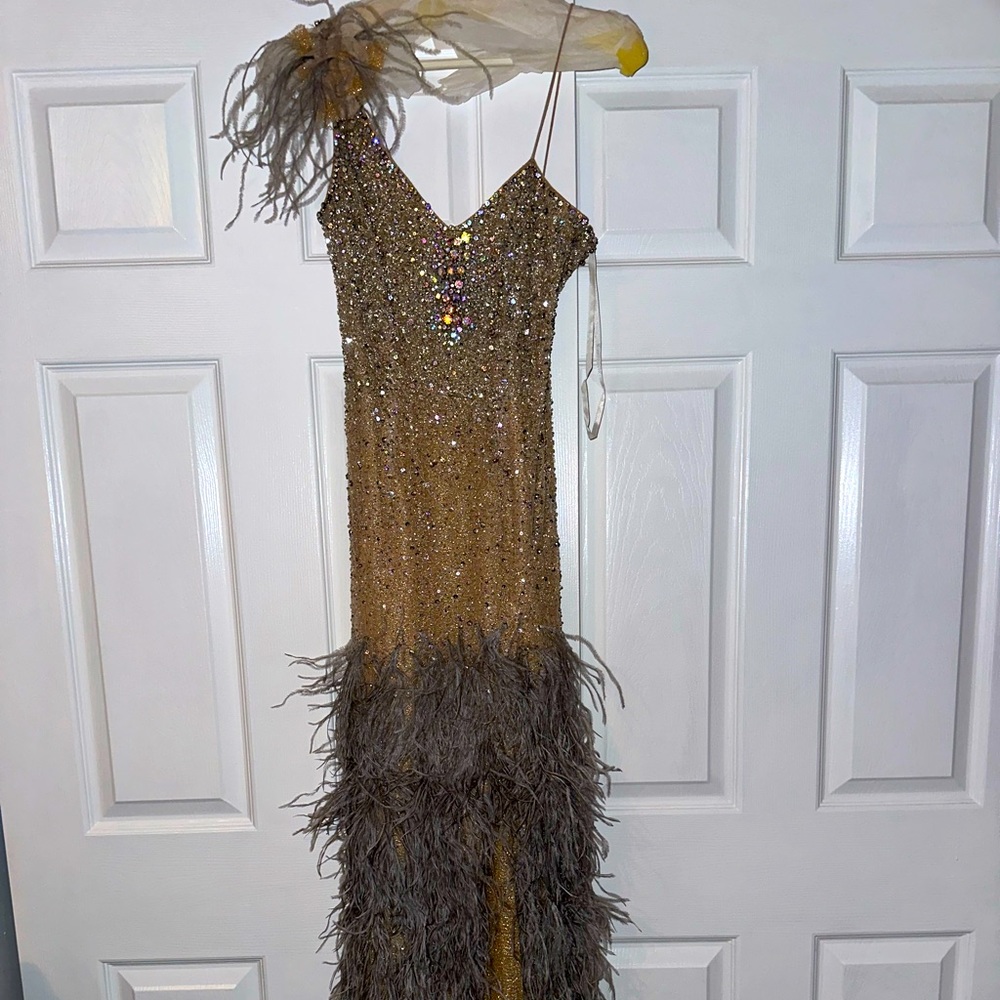 Mac Duggal / Embellishment Feather Detail hem gown - Picture 1 of 5
